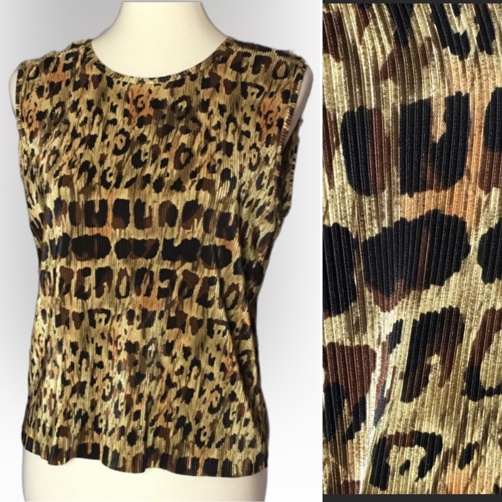 Plissé Animal Cheetah leopard Print VTG Top LG